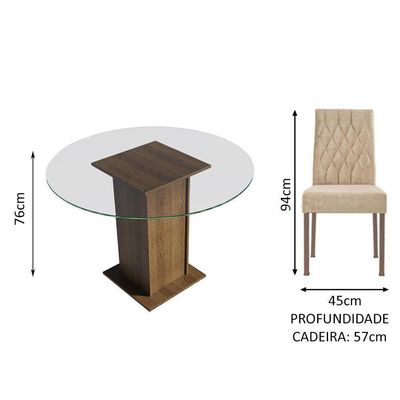 Conj. Mesa Tampo De Vidro Com 4 Cadeiras Rustic/Imperial