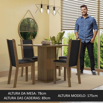 Conjunto Sala De Jantar Mesa Tampo De Vidro 4 Cadeiras Rustic/crema/preto Tifani
