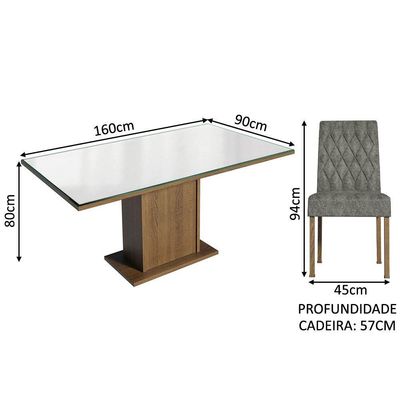 Conj. Mesa Tampo De Vidro 4 Cadeiras Rustic/Branco/silver