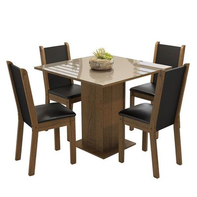 Conjunto Sala De Jantar Mesa Tampo De Vidro 4 Cadeiras Rustic/crema/preto Tifani