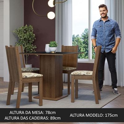 Conjunto Sala De Jantar Mesa Tampo De Madeira 4 Cadeiras Rustic/preto/lírio Bege Samara Madesa
