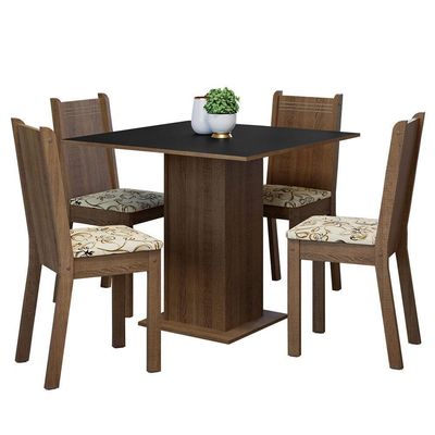 Conjunto Sala De Jantar Mesa Tampo De Madeira 4 Cadeiras Rustic/preto/lírio Bege Samara Madesa