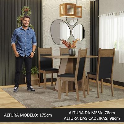 Conjunto Sala De Jantar Mesa Tampo De Madeira 4 Cadeiras Rustic/crema/preto Angel Madesa