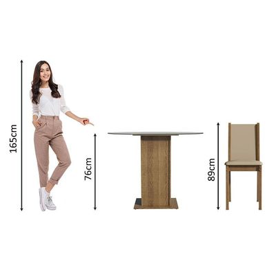 Conj. Mesa Tampo De Vidro 4 Cadeiras Rustic/Crema/bege