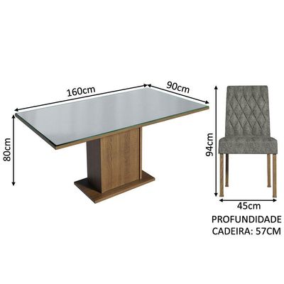 Conj. Mesa Tampo De Vidro 4 Cadeiras Rustic/Cinza/silver