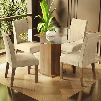 Conj. Mesa Tampo De Vidro Com 4 Cadeiras Rustic/Imperial