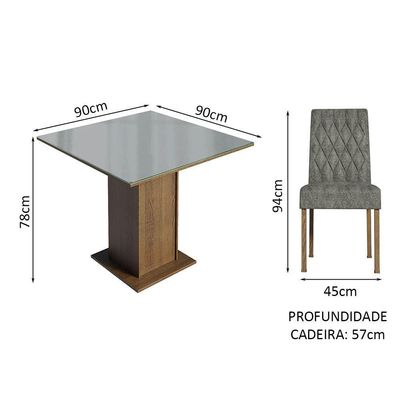 Conjunto Sala De Jantar Mesa Tampo Vidro 4 Cadeiras Madesa