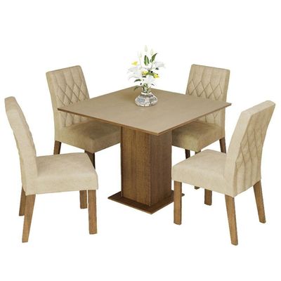 Conj. Mesa Tampo De Madeira 4 Cadeiras Rustic/Crema/Imperial