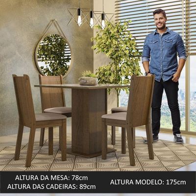 Conjunto Sala De Jantar Mesa Tampo De Vidro 4 Cadeiras Rustic/crema/sintético Bege