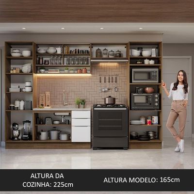 Armário De Cozinha Completa 330cm Rustic/branco Stella Madesa 03 Rustic/branco