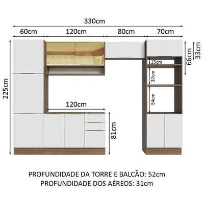 Armário De Cozinha Completa 330cm Rustic/branco Stella Madesa 03 Rustic/branco