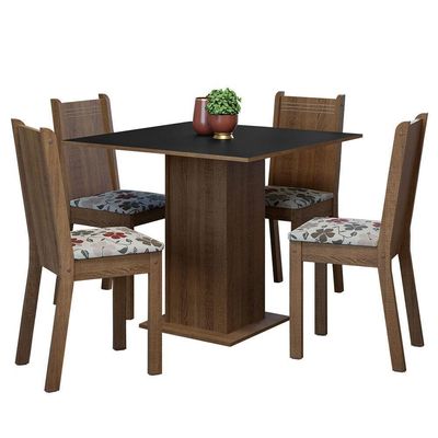 Conjunto Sala De Jantar Mesa Tampo De Madeira 4 Cadeiras Rustic/preto/floral Hibiscos Samara Madesa