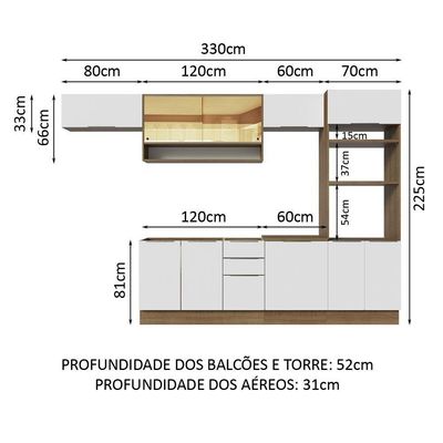 Armário De Cozinha Completa 330cm Rustic/branco Stella Madesa 06 Rustic/branco