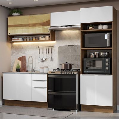Armário De Cozinha Completa 270cm Rustic/branco Stella Madesa 07 Rustic/branco