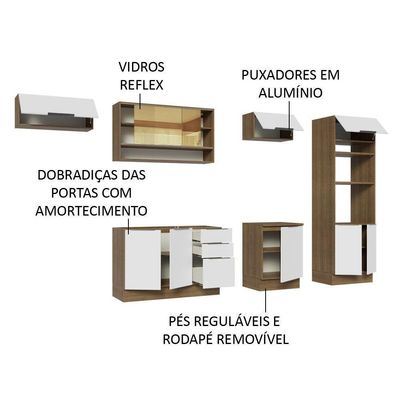 Armário De Cozinha Completa 330cm Rustic/branco Stella Madesa 06 Rustic/branco