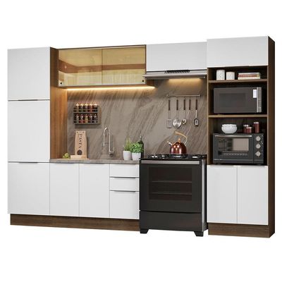 Armário De Cozinha Completa 330cm Rustic/branco Stella Madesa 07 Rustic/branco