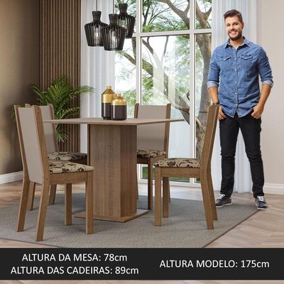 Conjunto Sala De Jantar Mesa Tampo De Madeira 4 Cadeiras Rustic/crema/bege Marrom