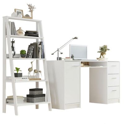 Escrivaninha Madesa Alaska + Estante Escada - Branco Branco