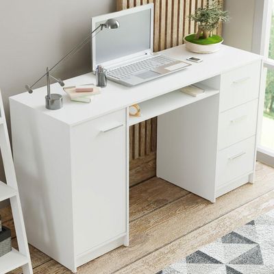 Escrivaninha Madesa Alaska + Estante Escada - Branco Branco
