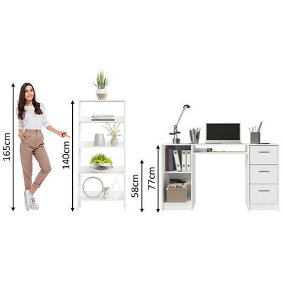 Escrivaninha Madesa Alaska + Estante Escada - Branco Branco
