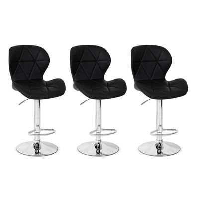 Conjunto 03 Banquetas Slim Couro Pu Regulagem Altura Preta