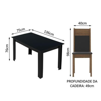 Conjunto Sala de Jantar Havana Mesa com 4 Cadeiras Preto