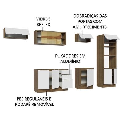 Armário De Cozinha Completa 330cm Rustic/branco Stella Madesa 04 Rustic/branco