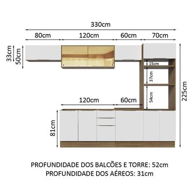 Armário De Cozinha Completa 330cm Rustic/branco Stella Madesa 04 Rustic/branco