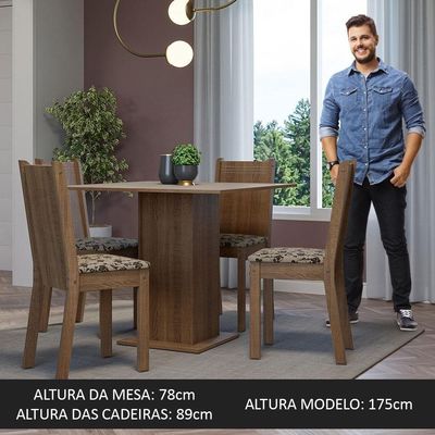 Conjunto Sala De Jantar Mesa Tampo De Madeira 4 Cadeiras Rustic/crema/bege Marrom Samara Madesa