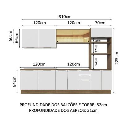 Armário De Cozinha Completa 310cm Rustic/branco Stella Madesa 03 Rustic/branco