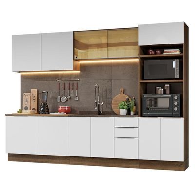 Armário De Cozinha Completa 310cm Rustic/branco Stella Madesa 03 Rustic/branco