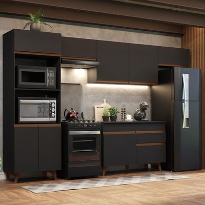 Cozinha Completa 330001 Com Armário E Balcão Preto