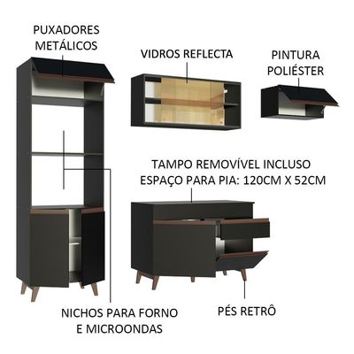 Cozinha Completa Reims com Armário e Balcão Preto Madesa