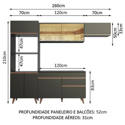 Cozinha Completa Reims com Armário e Balcão Preto Madesa