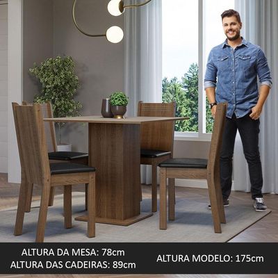 Conjunto Sala De Jantar Mesa Tampo De Madeira 4 Cadeiras Rustic/crema/preto Samara Madesa