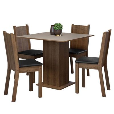 Conjunto Sala De Jantar Mesa Tampo De Madeira 4 Cadeiras Rustic/crema/preto Samara Madesa