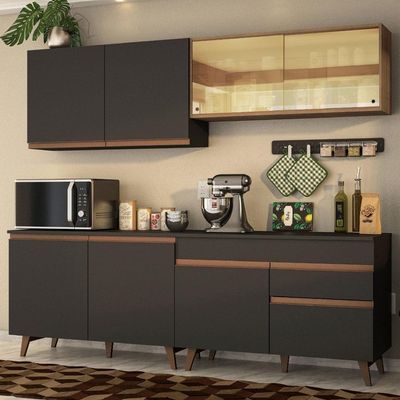 Cozinha Completa 240001 Com Armário E Balcão Preto/rustic