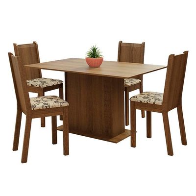 Conjunto Jantar Madesa Luana Mesa Madeira 4 Cadeiras Marrom
