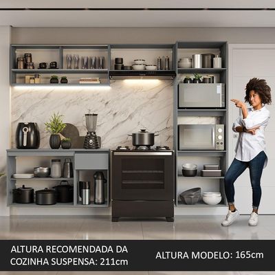 Armário De Cozinha Completa Suspenso 260cm 11 Cinza