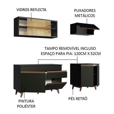 Cozinha Completa Reims com Armário e Balcão Preto Madesa