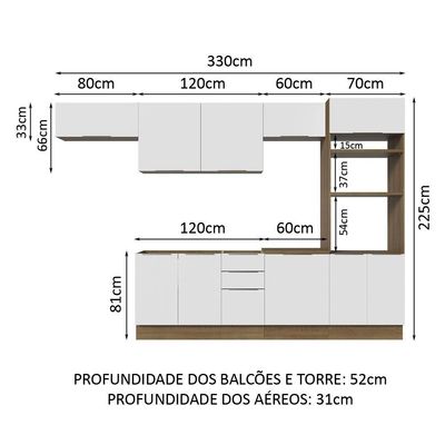 Armário De Cozinha Completa 330cm Rustic/branco Stella Madesa 05 Rustic/branco
