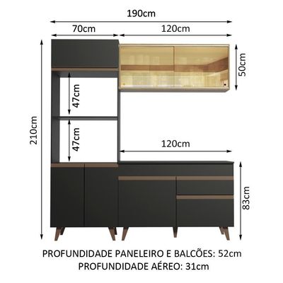 Cozinha Completa Reims com Armário e Balcão Preto Madesa