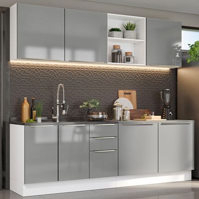 Armário De Cozinha Completa 240cm Branco/cinza Branco/cinza