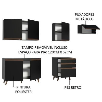 Cozinha Completa Reims com Armário e Balcão Preto Madesa