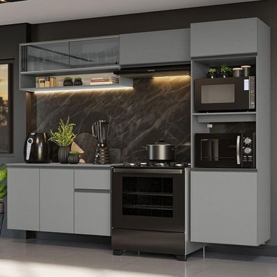 Armário De Cozinha Completa Suspenso 260cm 10 Cinza