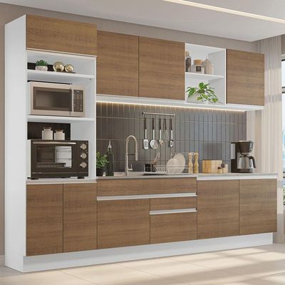 Armário De Cozinha 310cm Branco/Rustic02 Branco/Rustic