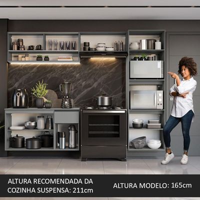 Armário De Cozinha Completa Suspenso 260cm 10 Cinza