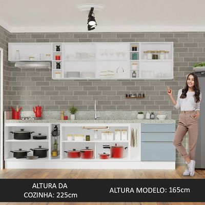 Armário De Cozinha Completa 300Cm Branco Madesa/Cinza