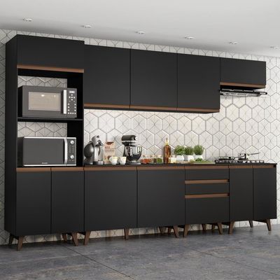 Cozinha Completa Reims com Armário e Balcão Preto Madesa