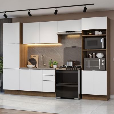 Armário De Cozinha Completa 330cm Rustic/branco Stella Madesa 02 Rustic/branco